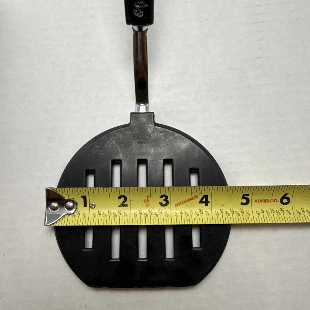 Vintage EKCO WIDE Slotted Spatula Turner Flipper Black Nylon Plastic Handle 10